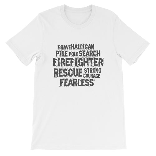 Unisex Firefighter T Shirt | Gifts for Firefighters | Firefighter Shirts | Firefighter Word Collage | Brave Search Rescue Hero Courage Shirt